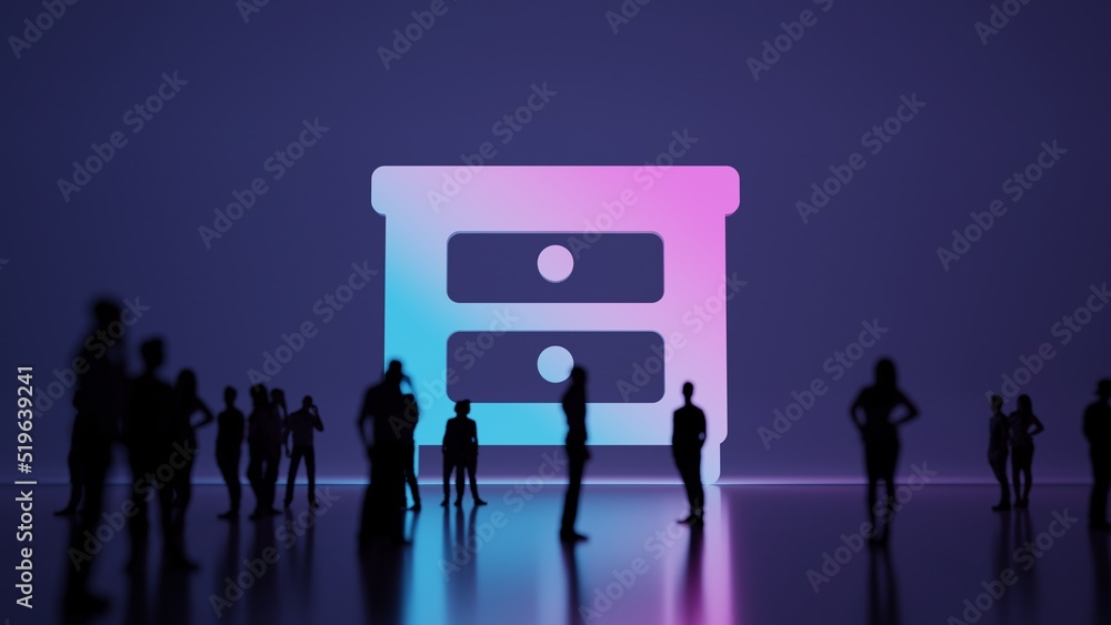 Poster 3d rendering people in front of symbol of nightstand on background