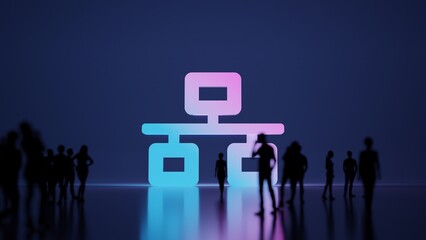 3d rendering people in front of symbol of network wired on background