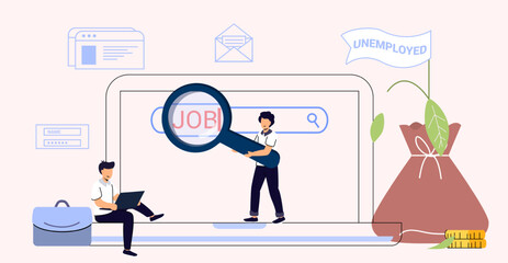 Unemployment concept Dismisses employee Jobless troubles Work crisis Job reduction Vector character illustration Professional burnout Lost job position Unemployed, waiting for work opportunities