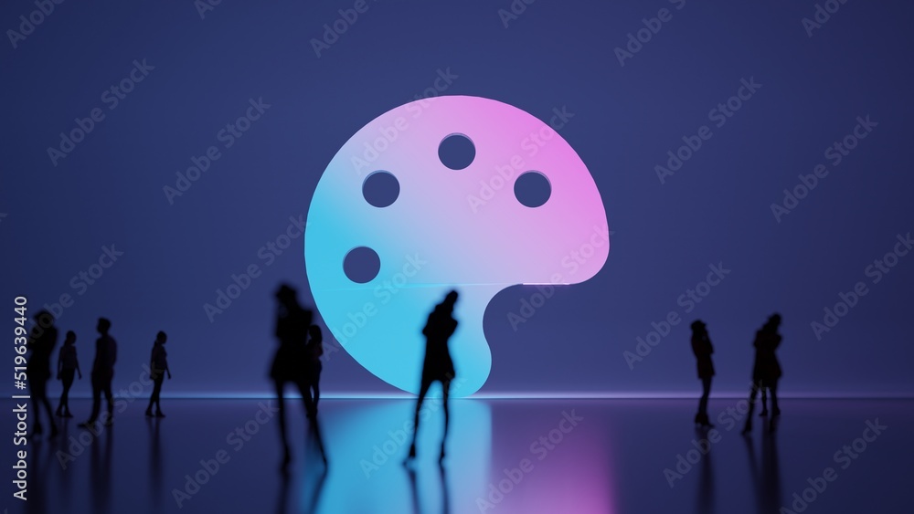 Poster 3d rendering people in front of symbol of palette on background