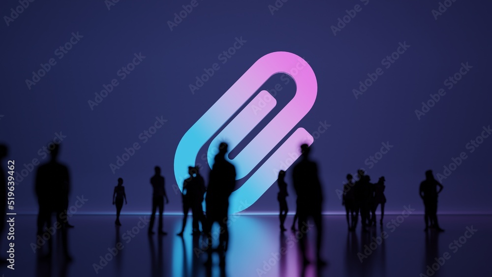 Poster 3d rendering people in front of symbol of paperclip on background