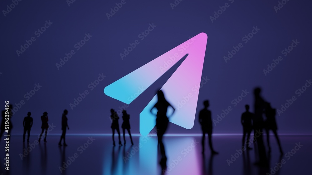 Poster 3d rendering people in front of symbol of paper plane on background