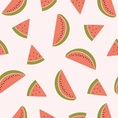 Colorful watermelon seamless vector pattern.Watermelon slices background illustration.