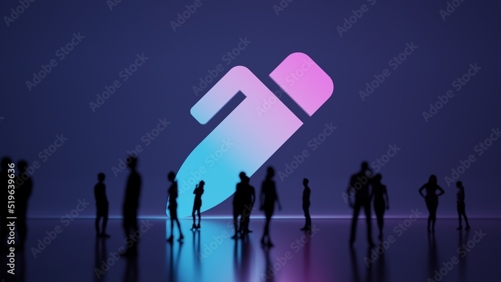 Poster 3d rendering people in front of symbol of pen alt on background