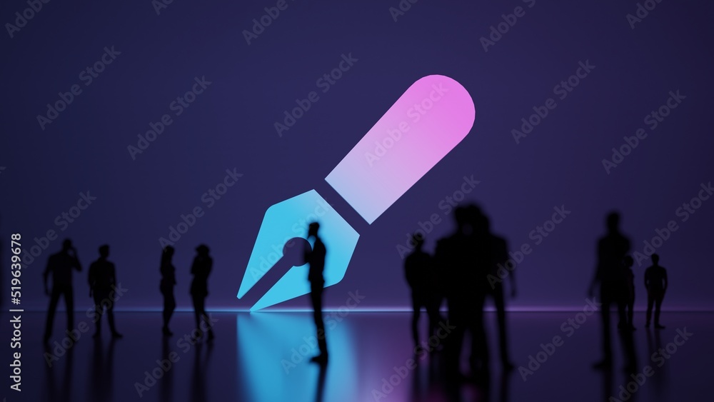Poster 3d rendering people in front of symbol of pen fancy on background