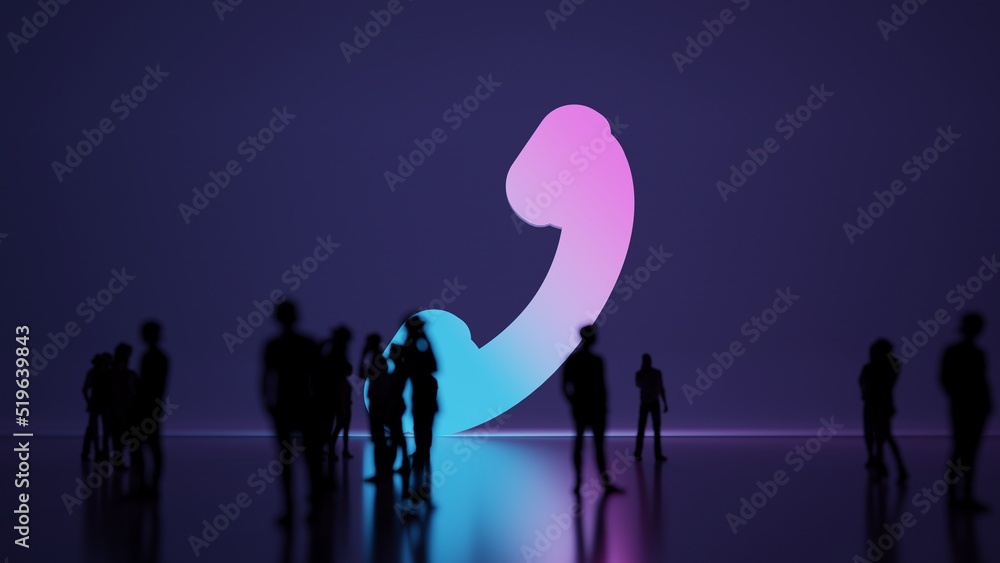 Poster 3d rendering people in front of symbol of phone on background