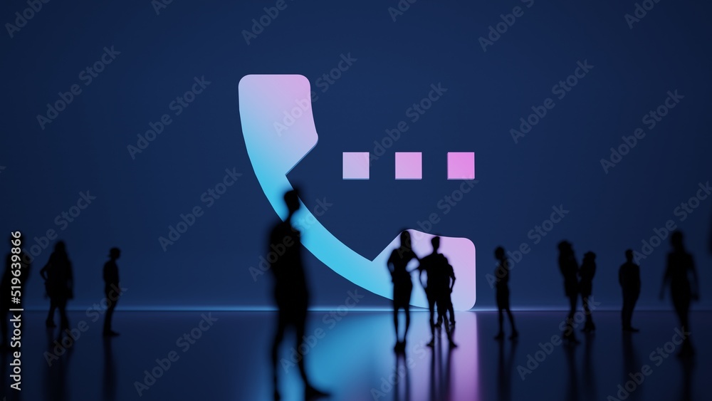 Poster 3d rendering people in front of symbol of phone on background