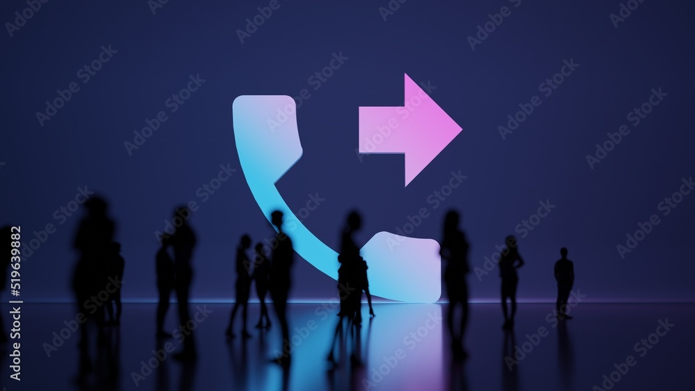 Poster 3d rendering people in front of symbol of phone on background