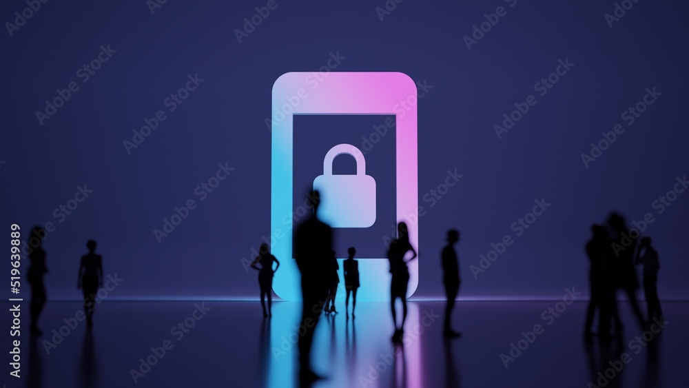 Poster 3d rendering people in front of symbol of phone on background