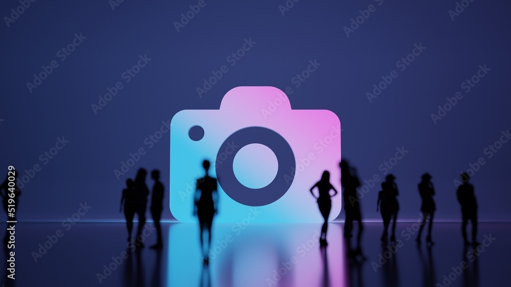 Aufkleber 3d rendering people in front of symbol of photo camera on background