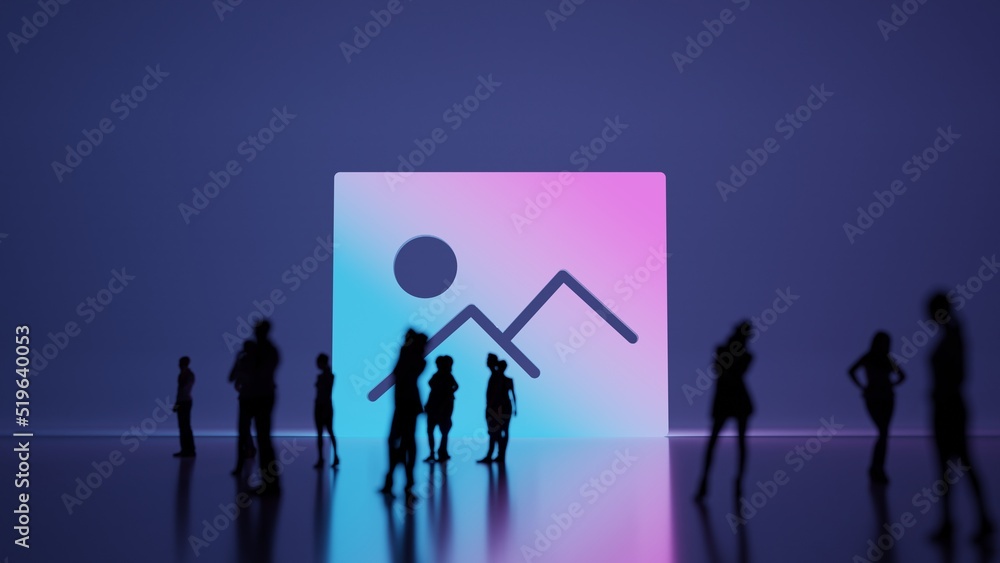 Poster 3d rendering people in front of symbol of picture on background