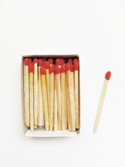 Matches in a box on white background 