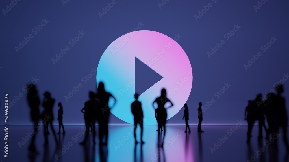 Poster 3d rendering people in front of symbol of play on background