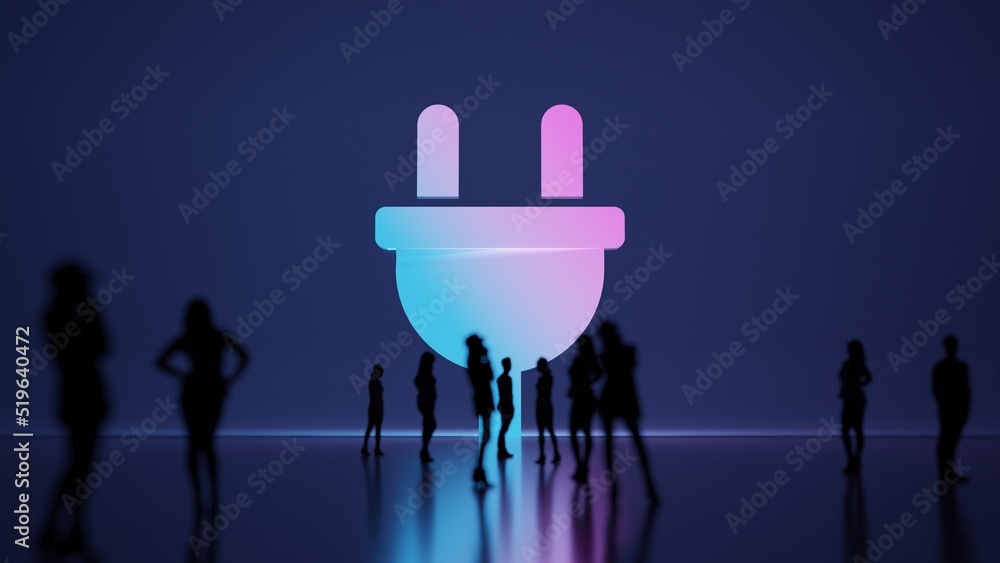 Poster 3d rendering people in front of symbol of plug on background
