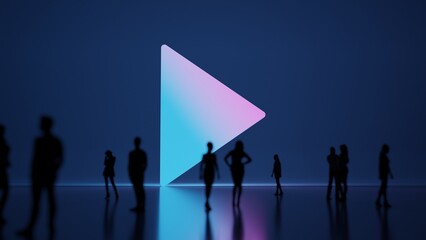 3d rendering people in front of symbol of play button on background