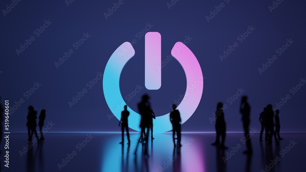 Poster 3d rendering people in front of symbol of power off on background