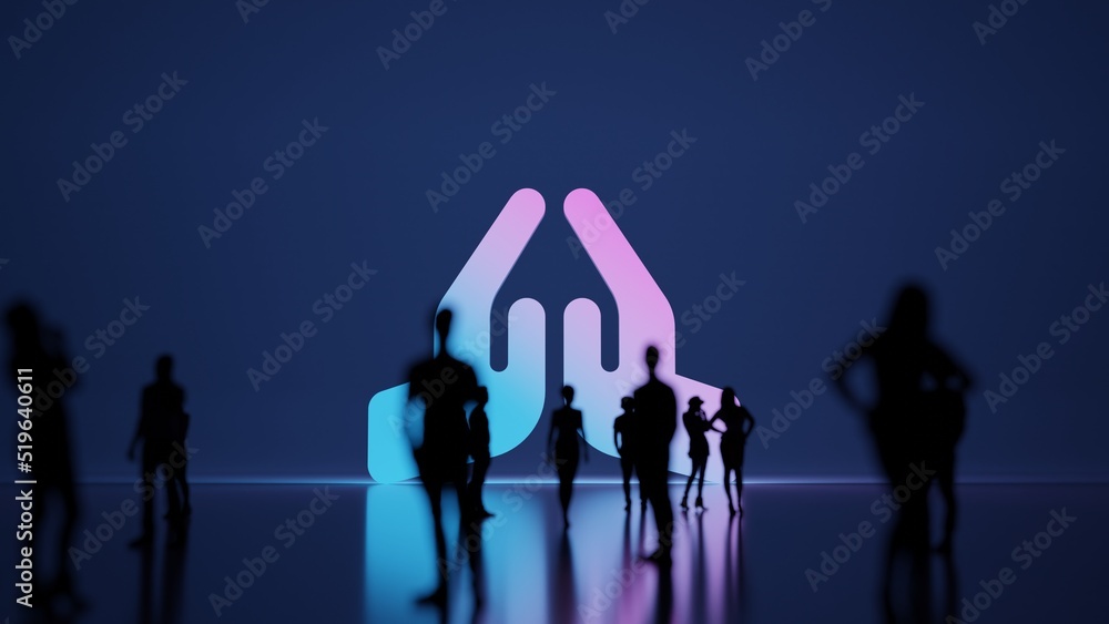 Poster 3d rendering people in front of symbol of praying hands on background