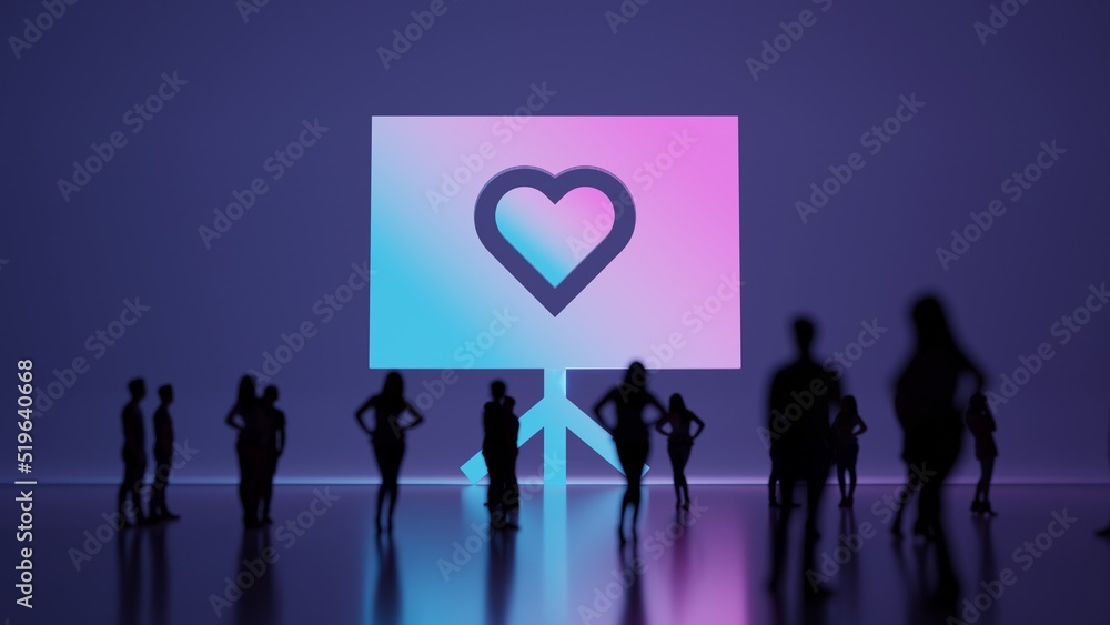 Poster 3d rendering people in front of symbol of presentation on background