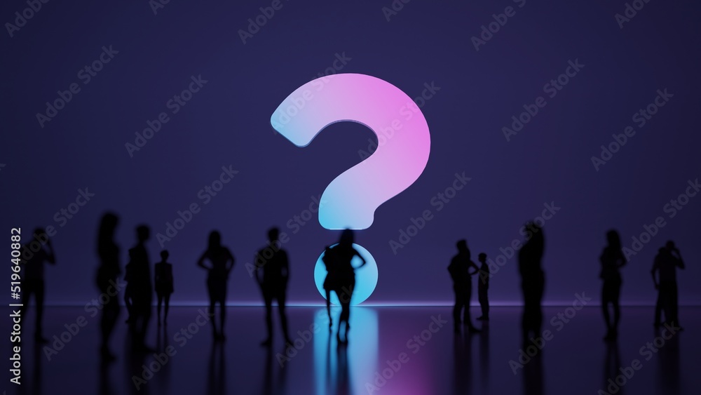 Poster 3d rendering people in front of symbol of question on background