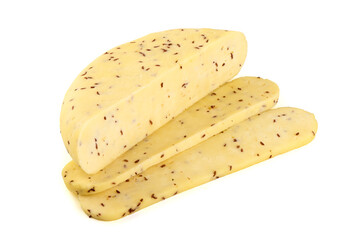 Caraway cheese, isolated on white background.