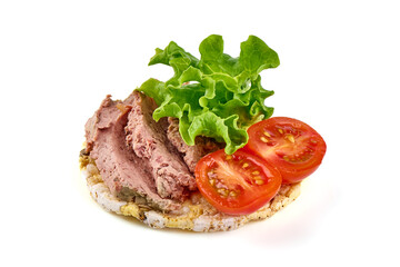 Chicken liver pate sandwich, isolated on white background.
