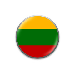 Lithuania flag. Round badge in the colors of the Lithuania flag. Isolated on white background. Design element. 3D illustration.