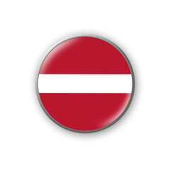 Obraz premium Latvia flag. Round badge in the colors of the Latvia flag. Isolated on white background. Design element. 3D illustration.