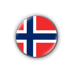 Norway flag. Round badge in the colors of the Norway flag. Isolated on white background. Design element. 3D illustration.