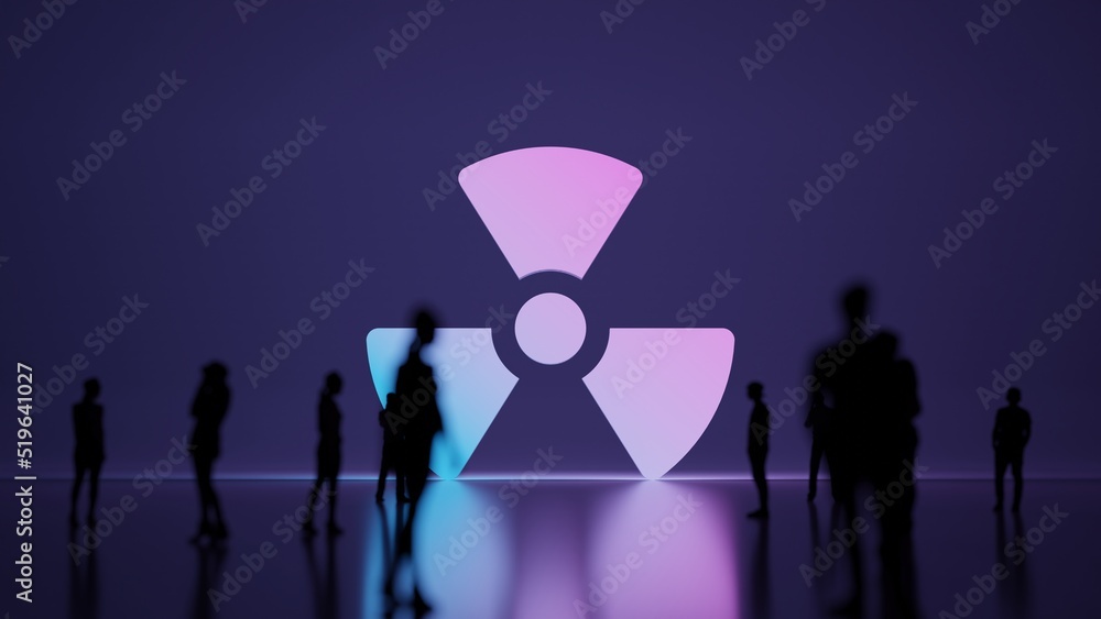 Poster 3d rendering people in front of symbol of radiation on background