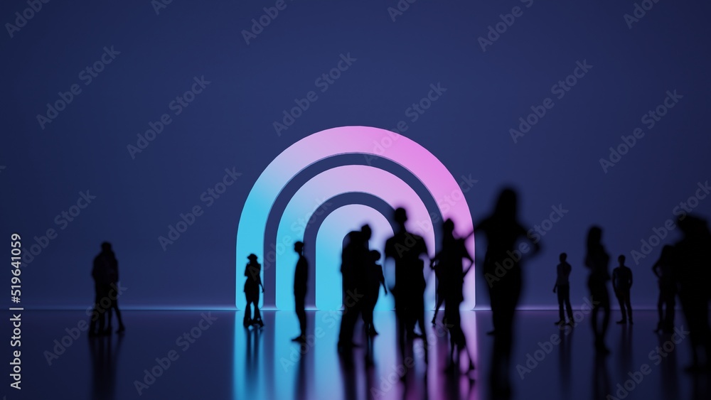 Poster 3d rendering people in front of symbol of rainbow on background