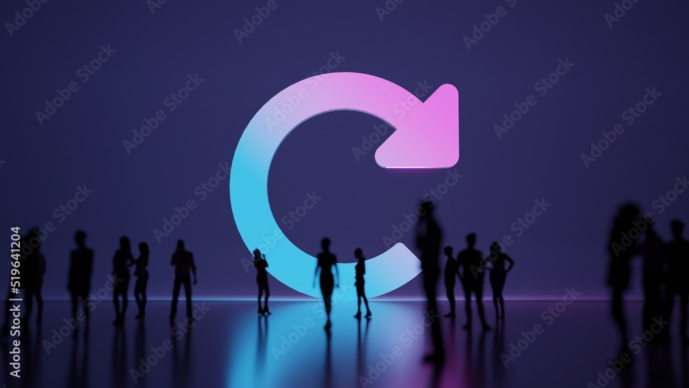 Poster 3d rendering people in front of symbol of redo on background