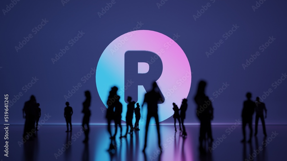 Poster 3d rendering people in front of symbol of registered on background
