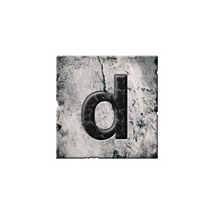 Letter d. Alphabet on stone blocks. Lowercase. Isolated on white background. Education. Design