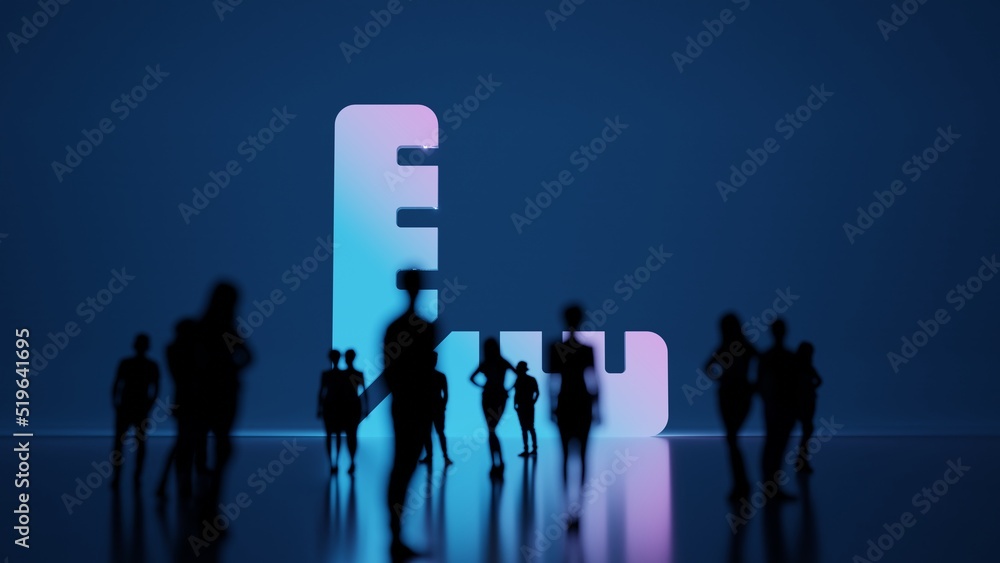 Poster 3d rendering people in front of symbol of ruler combined on background