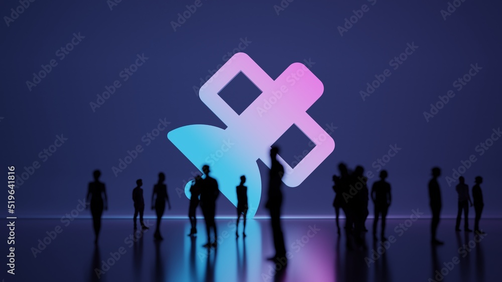 Poster 3d rendering people in front of symbol of satellite on background
