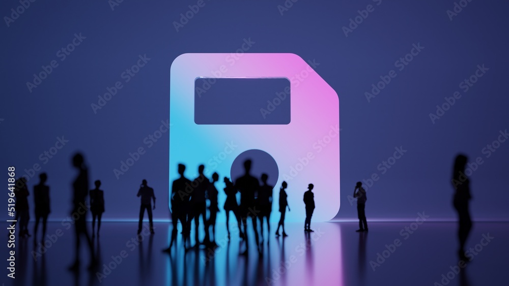 Poster 3d rendering people in front of symbol of save on background