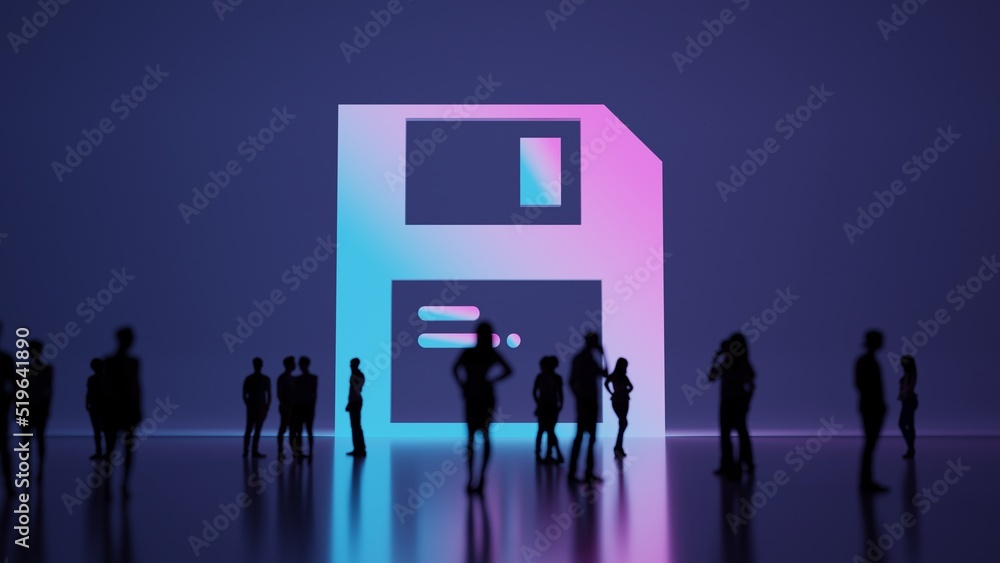 Poster 3d rendering people in front of symbol of save on background