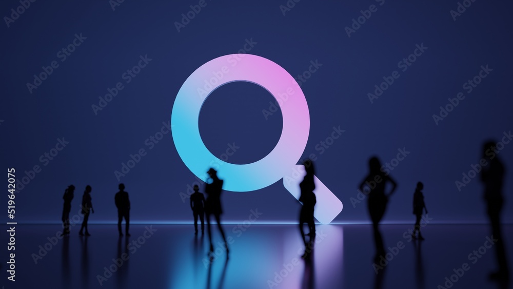 Poster 3d rendering people in front of symbol of search on background
