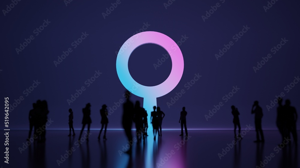 Poster 3d rendering people in front of symbol of search on background