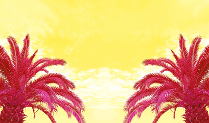 Surreal Pop Art Style of Hot Pink Palm Trees against Yellow Sky