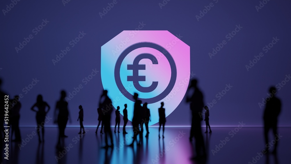 Poster 3d rendering people in front of symbol of shield on background