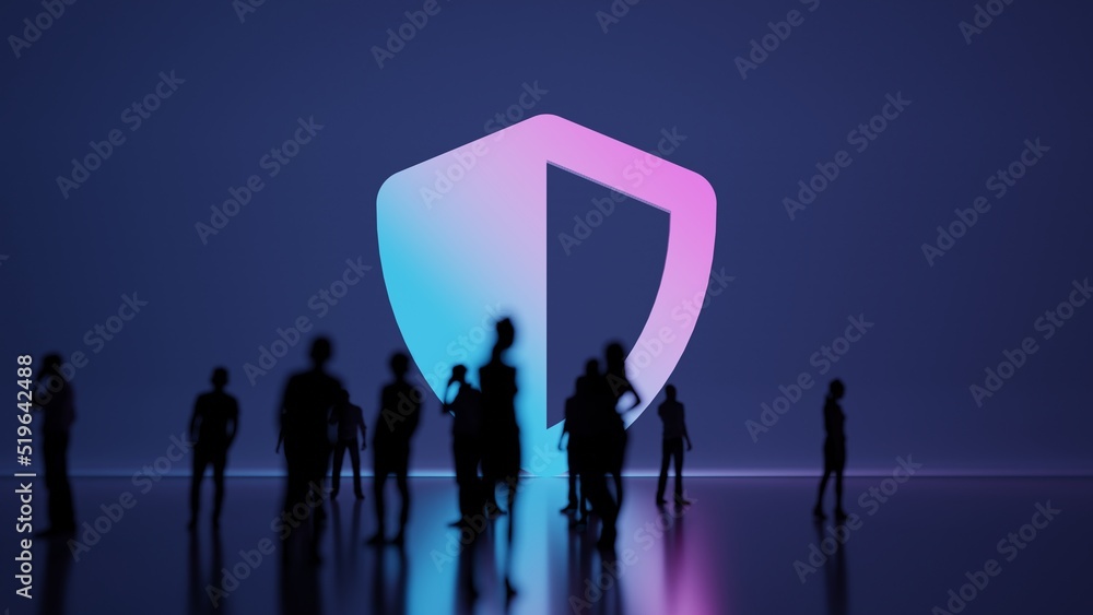 Aufkleber 3d rendering people in front of symbol of shield on background