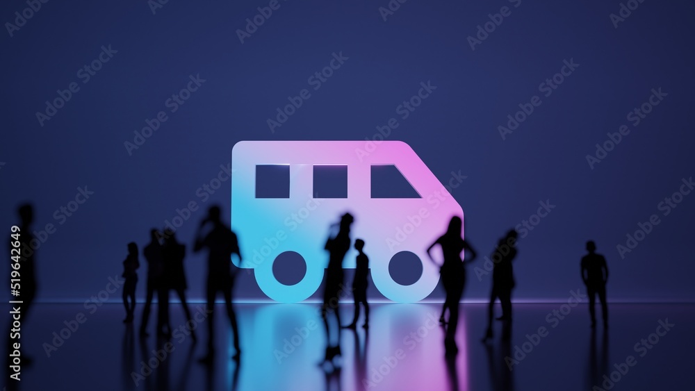 Poster 3d rendering people in front of symbol of shuttle van on background