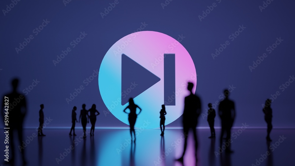 Poster 3d rendering people in front of symbol of skip on background