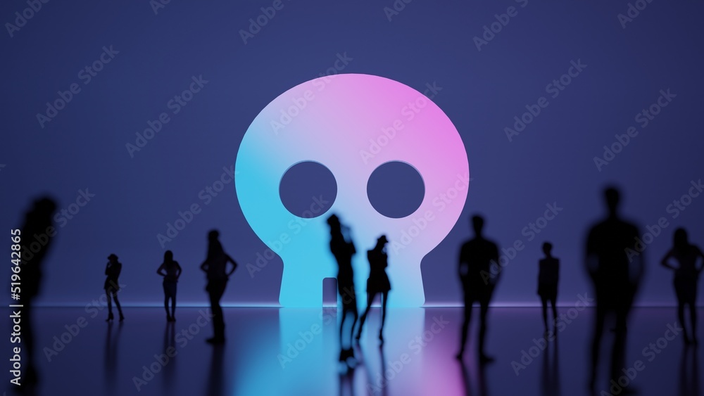 Poster 3d rendering people in front of symbol of skull on background