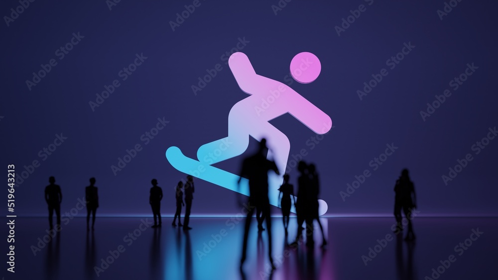 Poster 3d rendering people in front of symbol of snowboarding on background