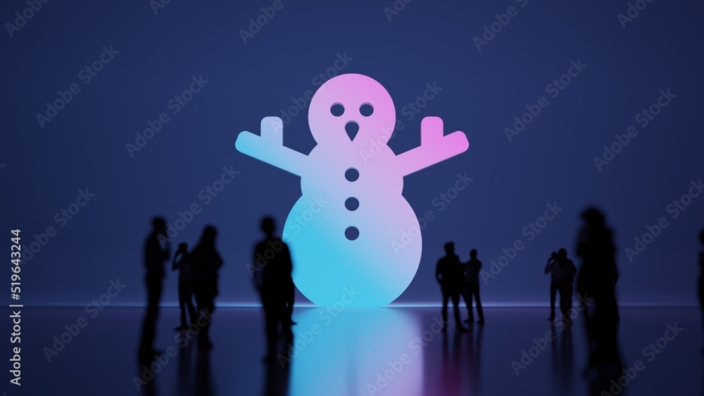 Poster 3d rendering people in front of symbol of snowman on background