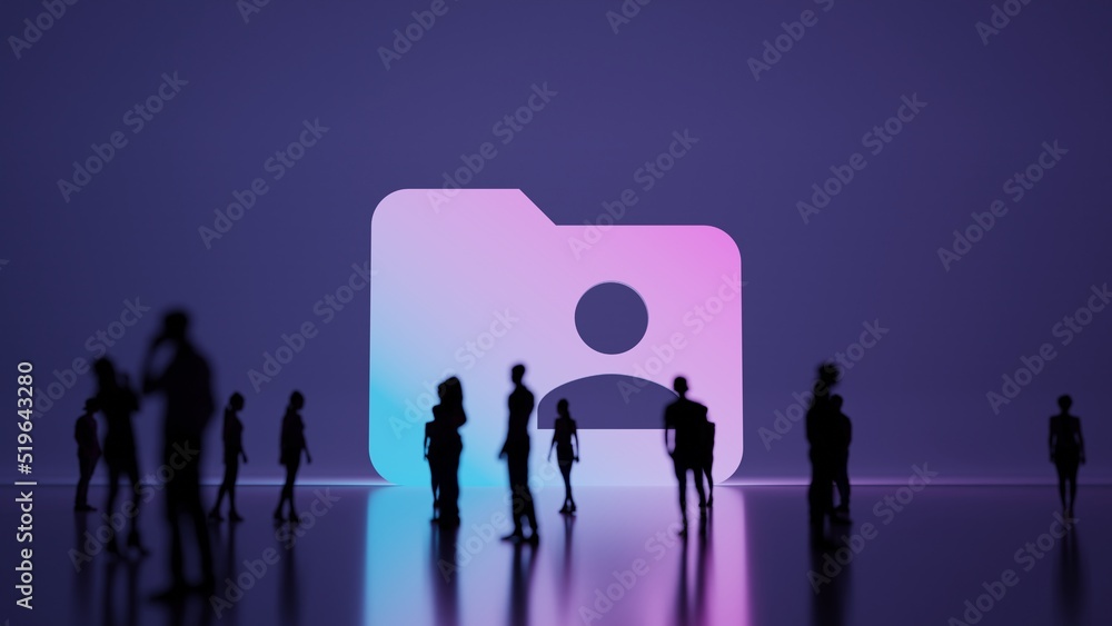 Poster 3d rendering people in front of symbol of social on background