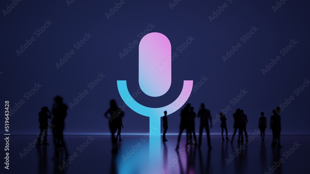 Poster 3d rendering people in front of symbol of sound on background