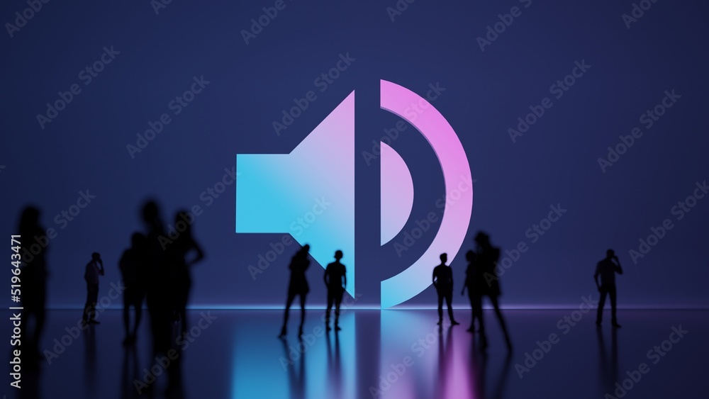 Poster 3d rendering people in front of symbol of sound on background